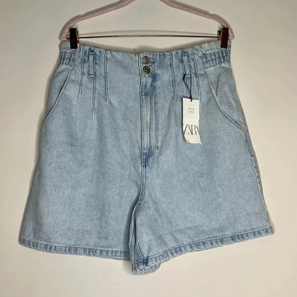 NWT Zara Blue Paper-bag denim Shorts - Picture 1 of 7